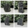 Black amethyst cut base geodes, a group of four dark galaxy amethyst pieces
