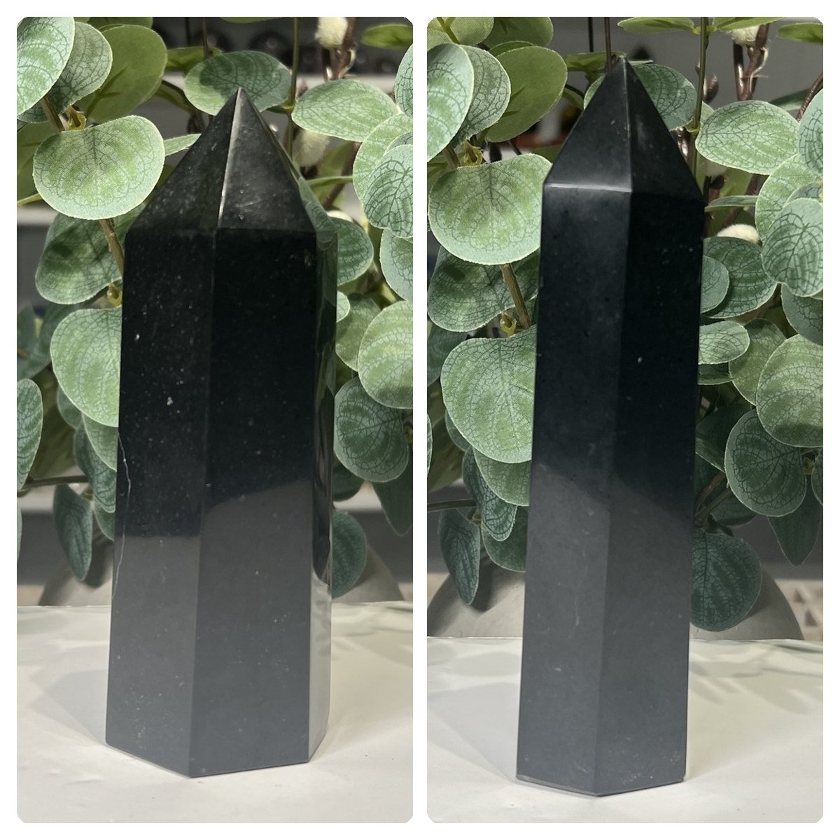 Black Tourmaline Tower 14cm to 17cm Black tourmaline tower 14cm, polished deep black six sided point, Mystic Grove UK