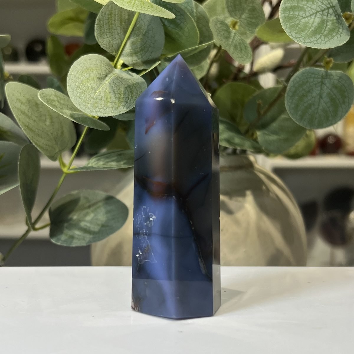 Blue agate tower A Blue agate tower A, polished point