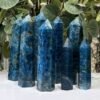 Blue apatite towers, group of polished six sided points Blue apatite towers, group of polished six sided points