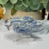 Blue kyanite specimen with blue blades fanning across white quartz