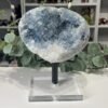 Celestite Geode on Stand 2.6kg Celestite geode angled view showing the depth of the crystal pocket