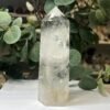 Clear Quartz Point G1 Clear quartz point G1, 14cm, misty white with golden inclusions at the base