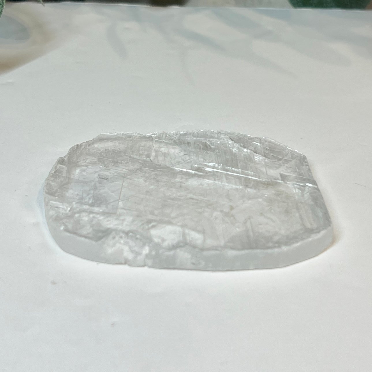 Clear selenite slab, rounded flat plate
