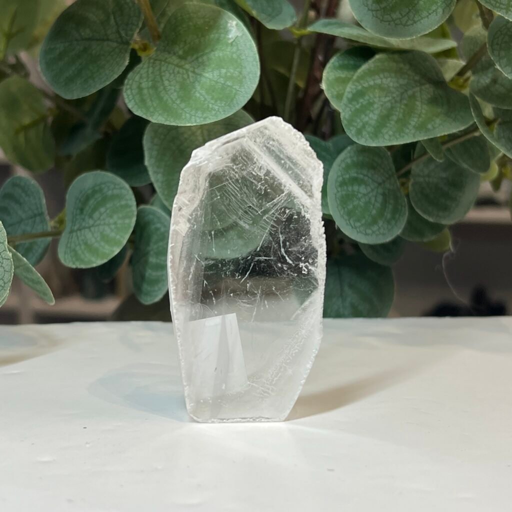 Clear selenite slab, tall freestanding freeform