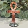 Crystal Ankh on Stand 13cm Golden healer quartz crystal ankh 13cm on a silver stand, honey gold