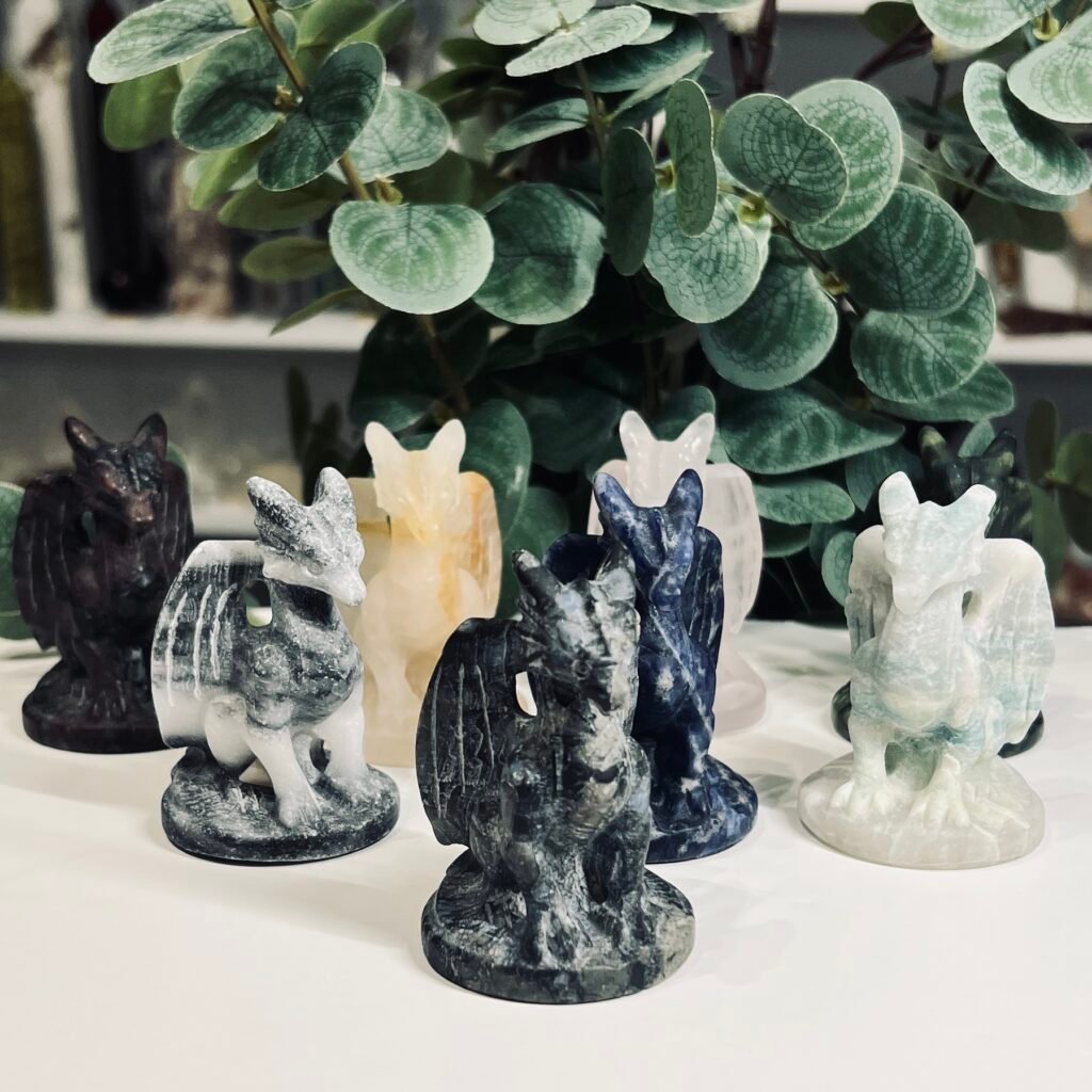 Crystal dragon carvings 7cm in eight stones