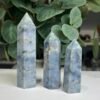 denim lapis towers group Three denim lapis towers in pale periwinkle blue with gold pyrite, Mystic Grove