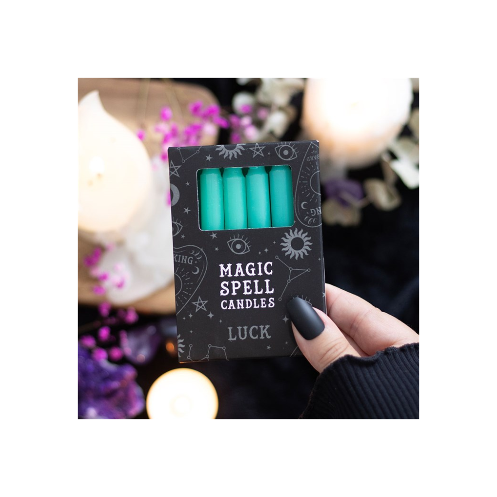 Green spell candles for luck, box of 12