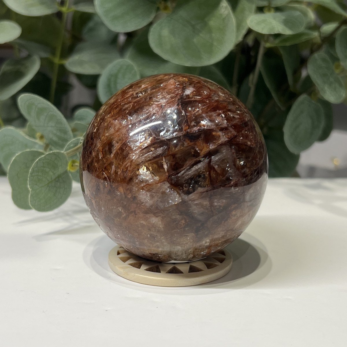 Hematoid quartz sphere A, 71mm, deep red and brown fire quartz