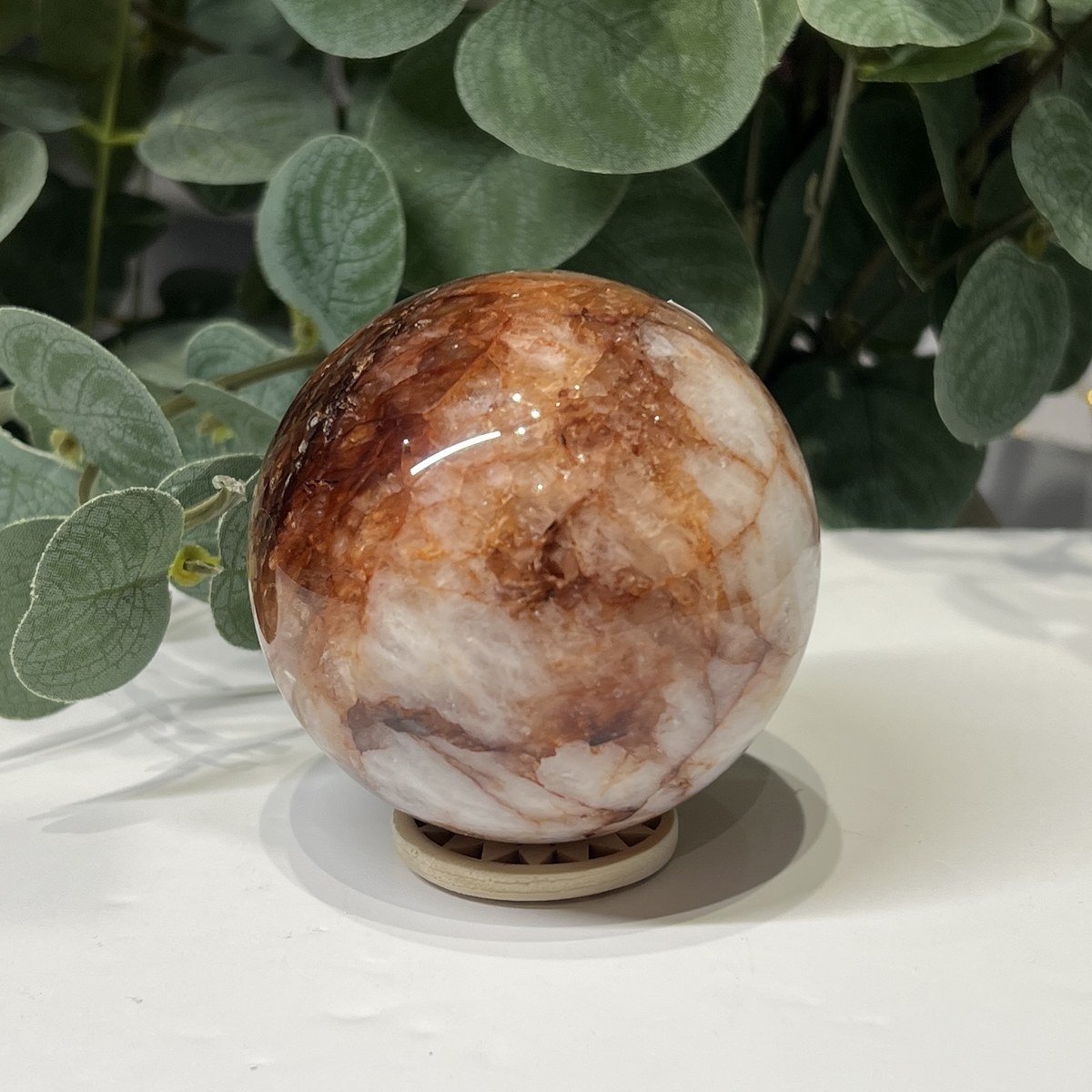 Hematoid quartz sphere C, 67mm, red and white fire quartz