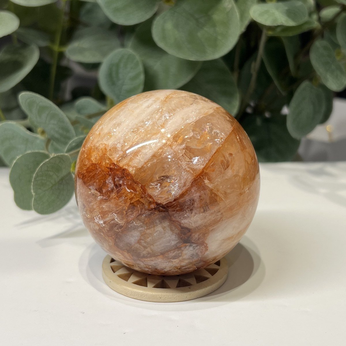 Hematoid quartz sphere D, 70mm, golden orange fire quartz