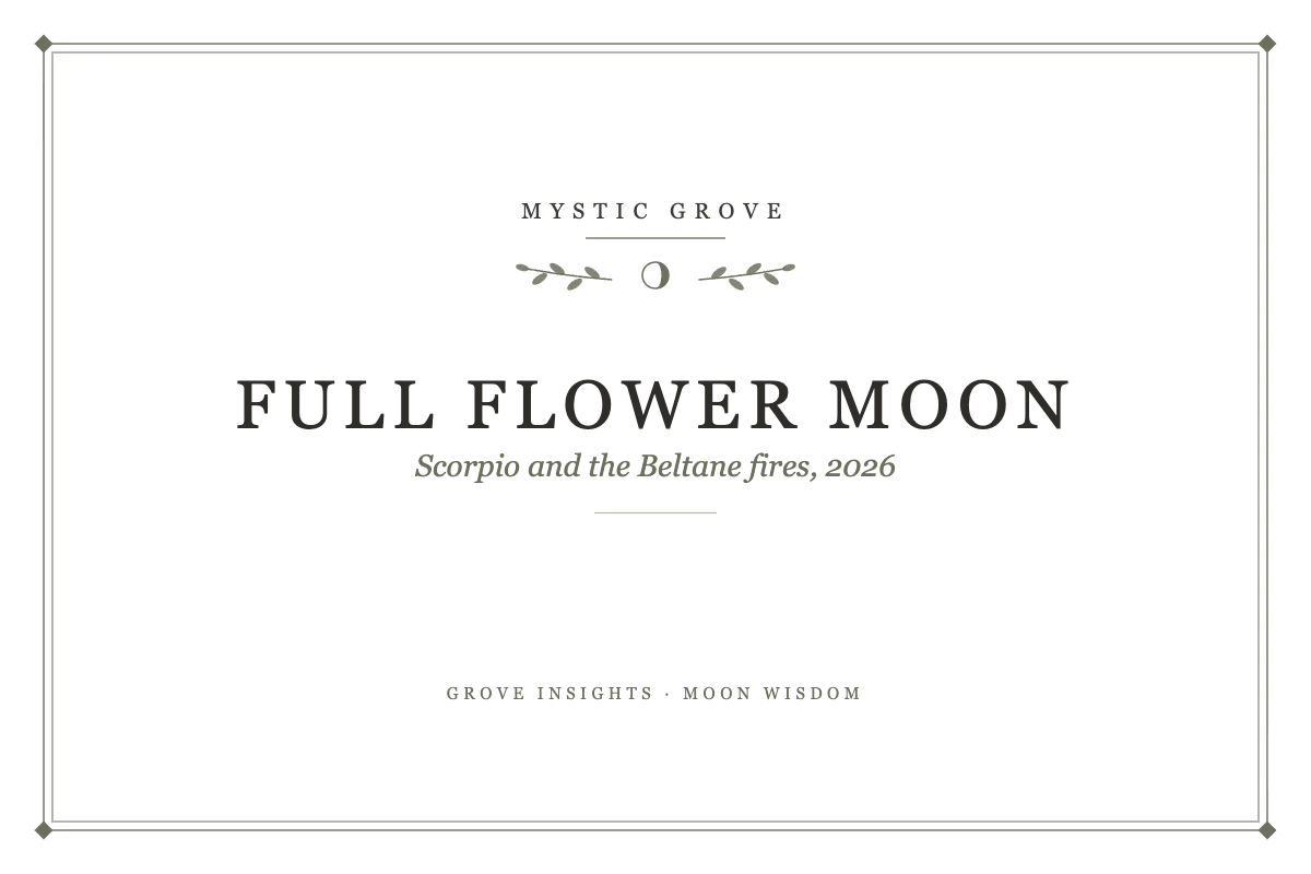 Full Flower Moon 2026: Scorpio’s Shadow Meets the Beltane Fires title card from Mystic Grove