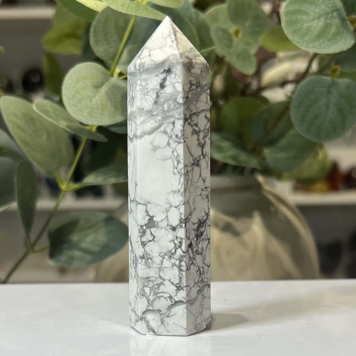 Howlite tower E Howlite tower E, polished point