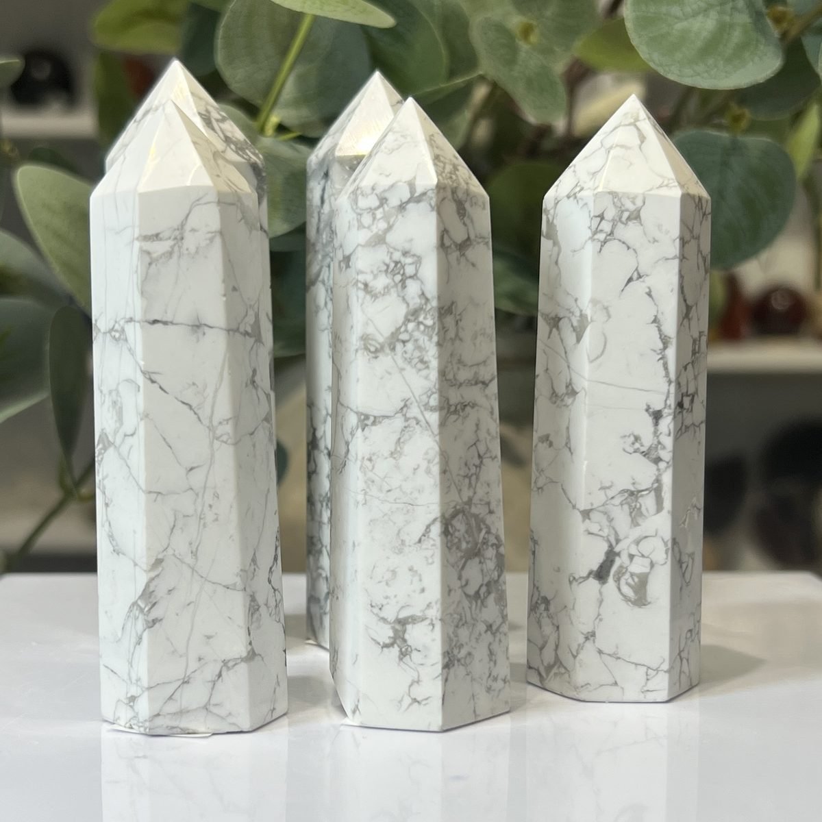 Howlite towers Howlite towers, a group of polished pieces together