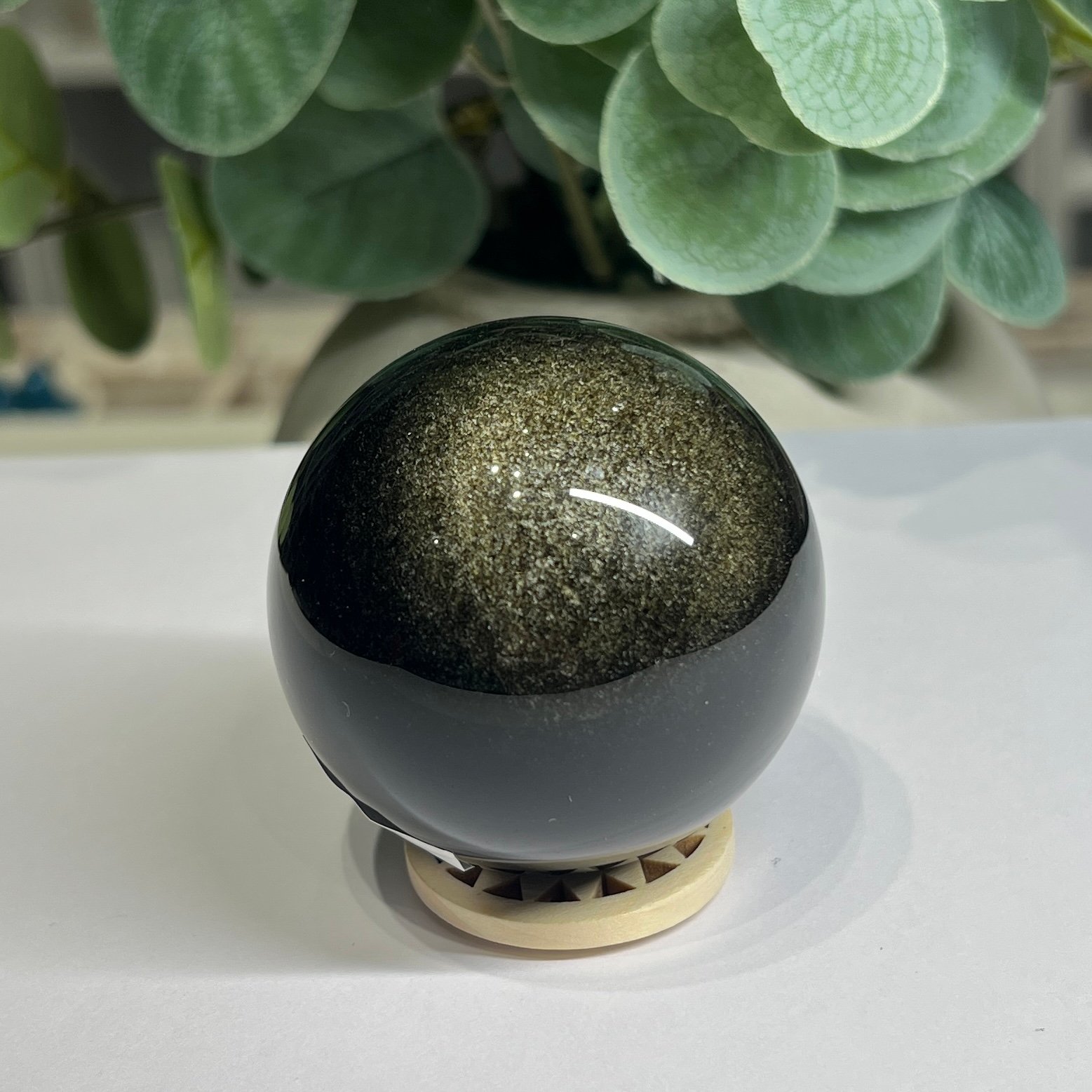 Gold sheen obsidian sphere D, 55mm, with fine glittering gold sheen Gold sheen obsidian sphere D, 55mm, with fine glittering gold sheen
