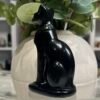 Black obsidian Bastet statue 10cm back view with curled tail Black obsidian Bastet statue 10cm back view with curled tail