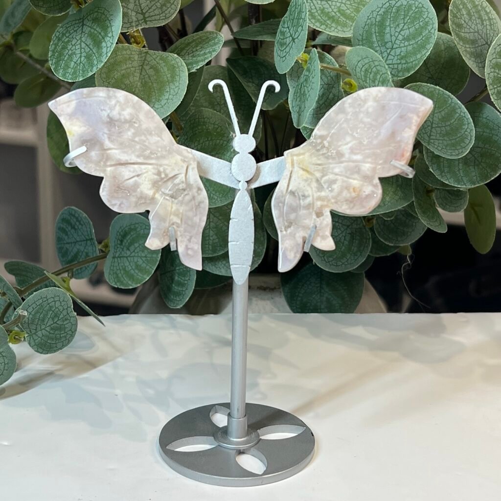 Pink amethyst butterfly wings on stand