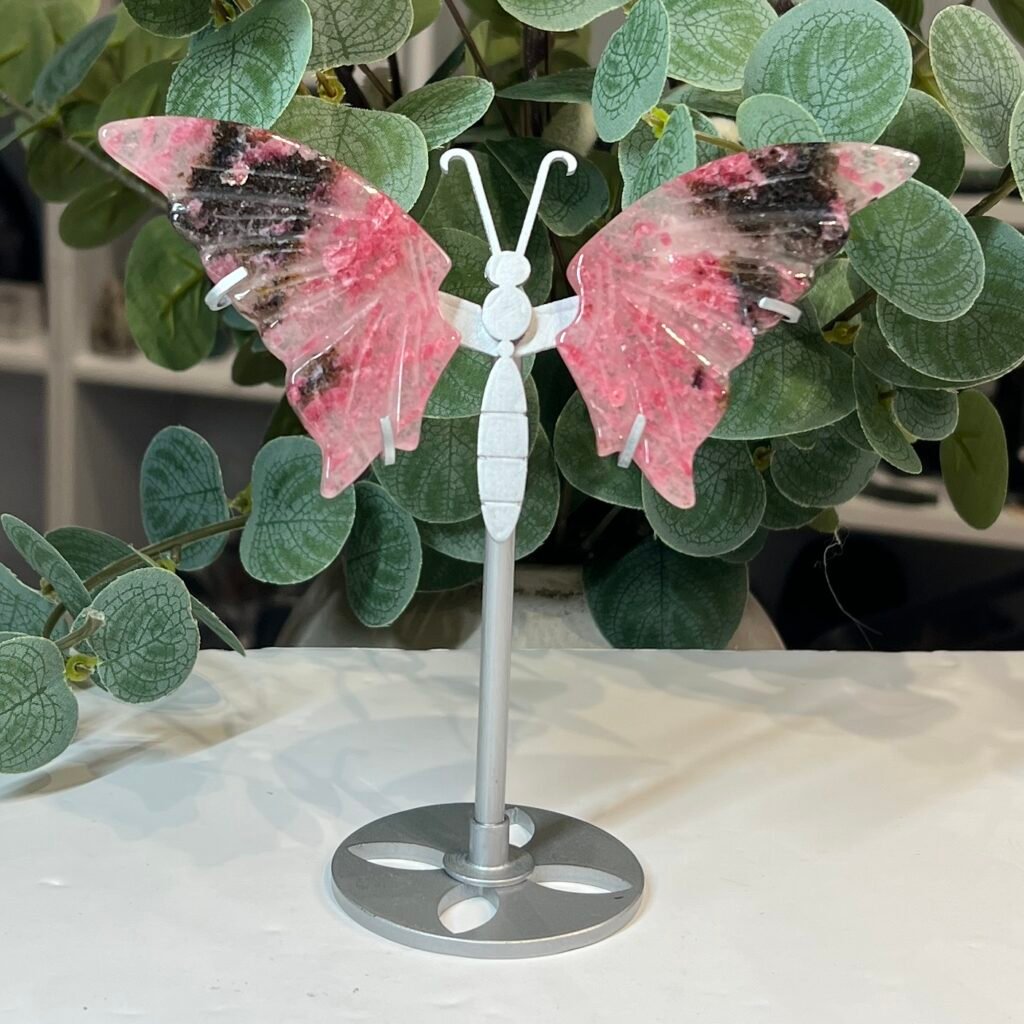 Rhodonite butterfly wings on stand