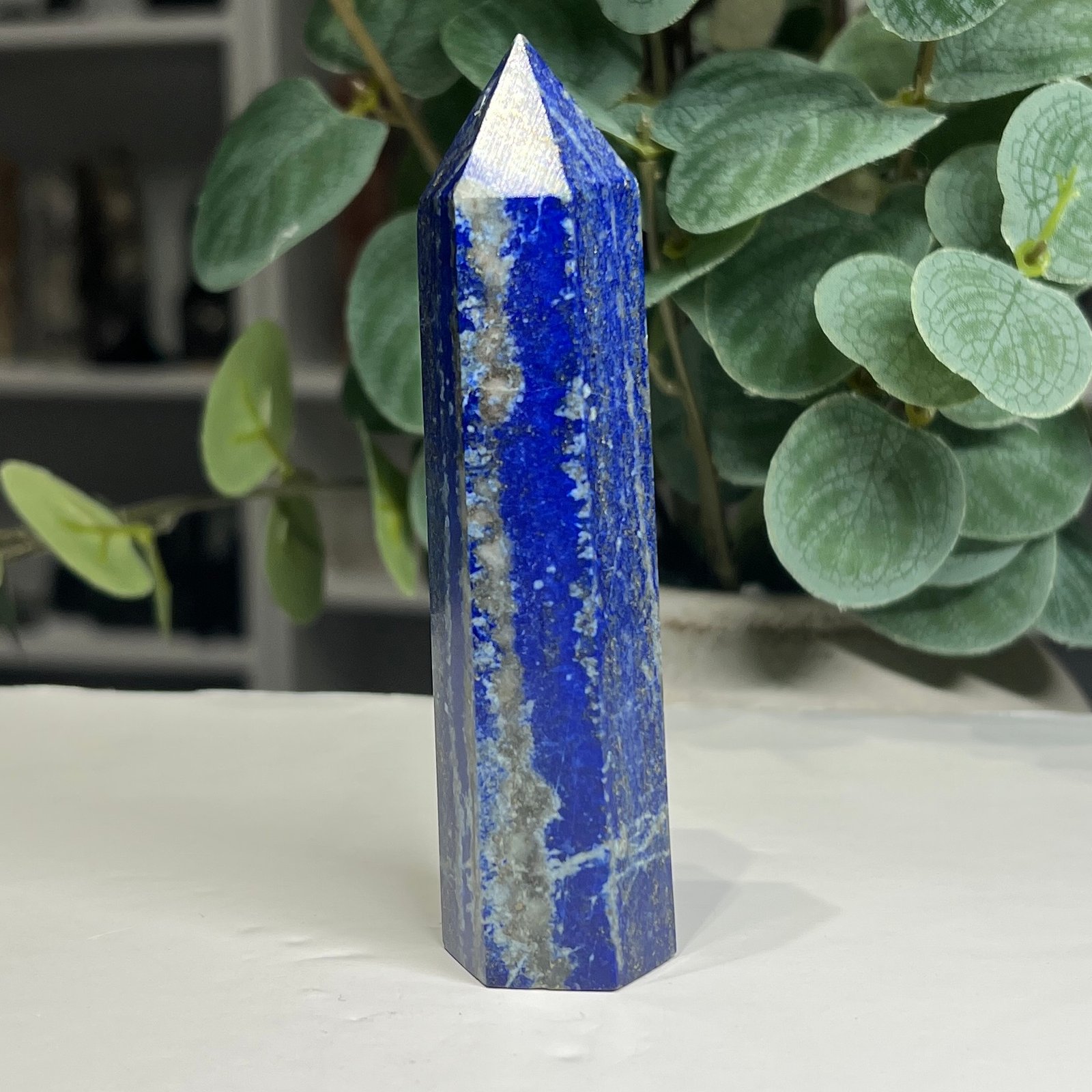 lapis lazuli tower a 10cm Lapis lazuli tower A 10cm, deep royal blue with grey calcite and pyrite