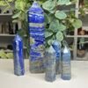 lapis lazuli towers group Lapis lazuli towers in five sizes from 7cm to 18cm, deep blue and pale denim blue with gold pyrite, Mystic Grove