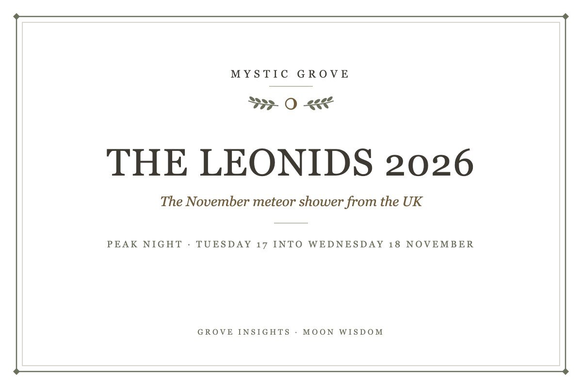 Leonid Meteor Shower 2026: When and Where to See It in the UK 7 Leonid meteor shower 2026 card from Mystic Grove: the November meteor shower, peaking on the night of Tuesday 17 into Wednesday 18 November