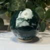 Moss agate sphere B, 80mm, deep forest green with a white cloud