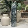 Moss Agate Tower Moss agate tower C, 22cm, deep green moss speckled over white