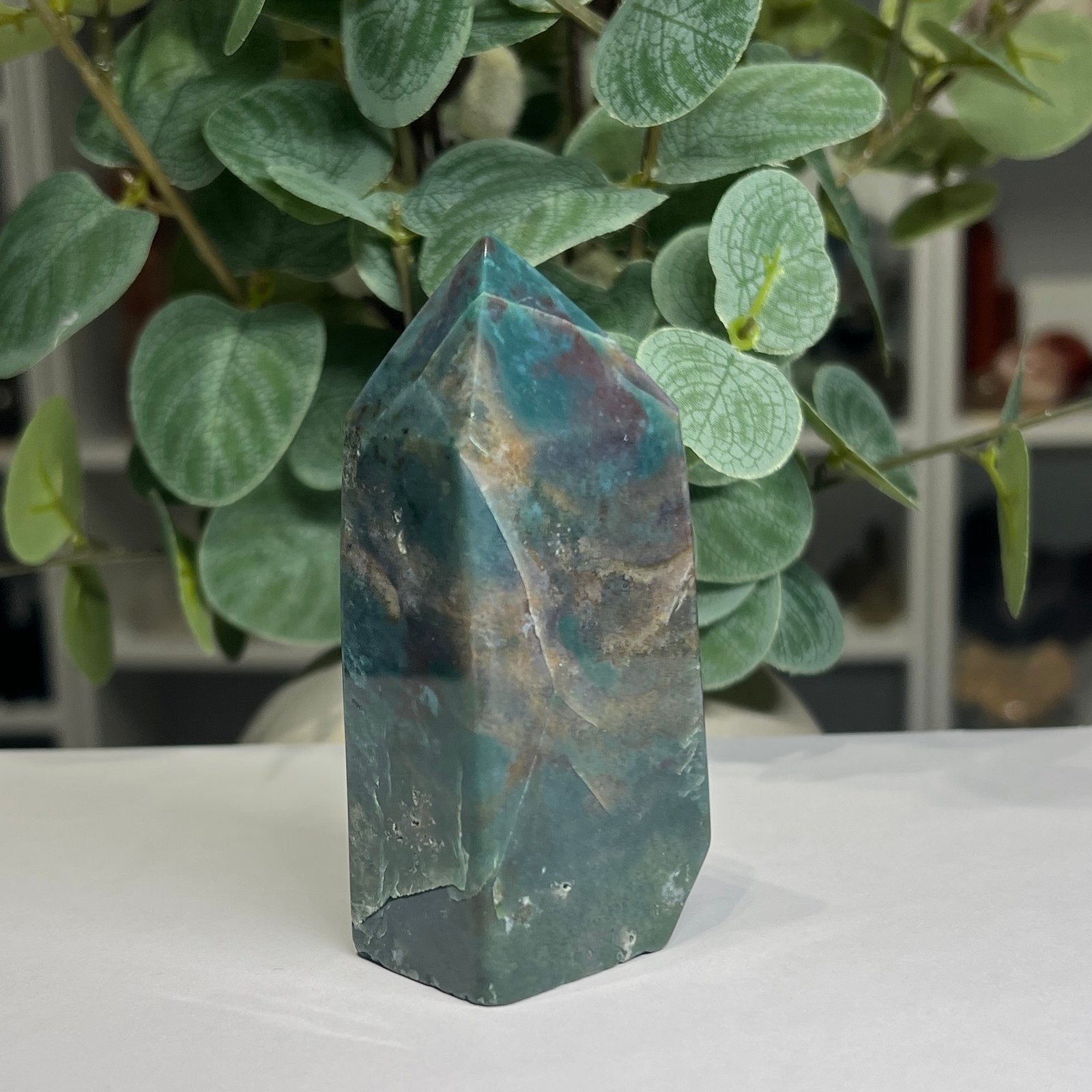 ocean jasper tower b 9cm 2 Ocean jasper tower B 9cm, blue green with purple and peach swirls