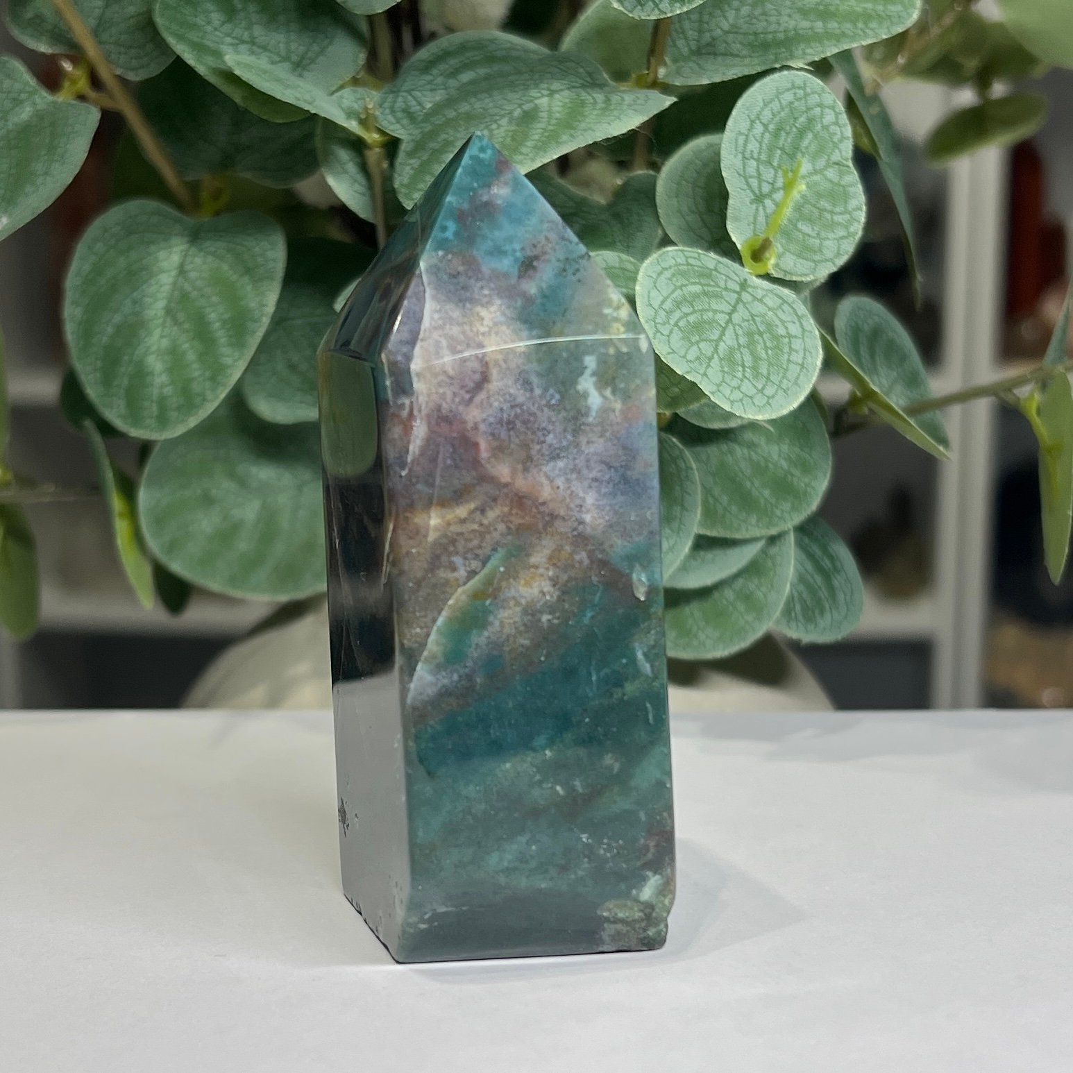 ocean jasper tower b 9cm 4 Ocean jasper tower B 9cm, glossy dark teal and lilac face