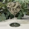 Pyrite heart on stand, golden druzy front Pyrite heart on stand, golden druzy front