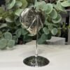 Pyrite heart on stand, back with crystal pockets Pyrite heart on stand, back with crystal pockets