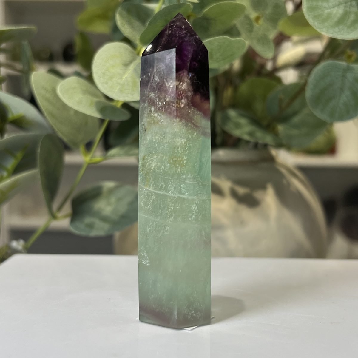 Rainbow fluorite tower C Rainbow fluorite tower C, polished point