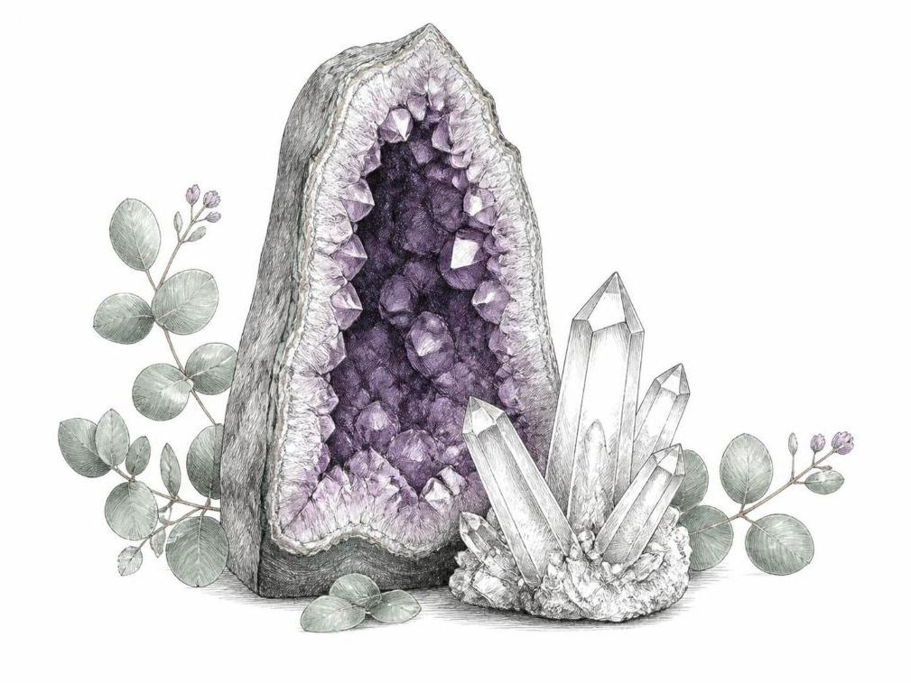 Pencil and ink sketch for crystals