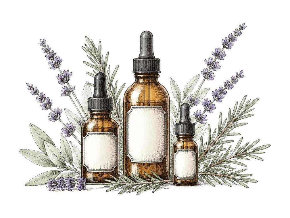 Pencil and ink sketch for essential oils
