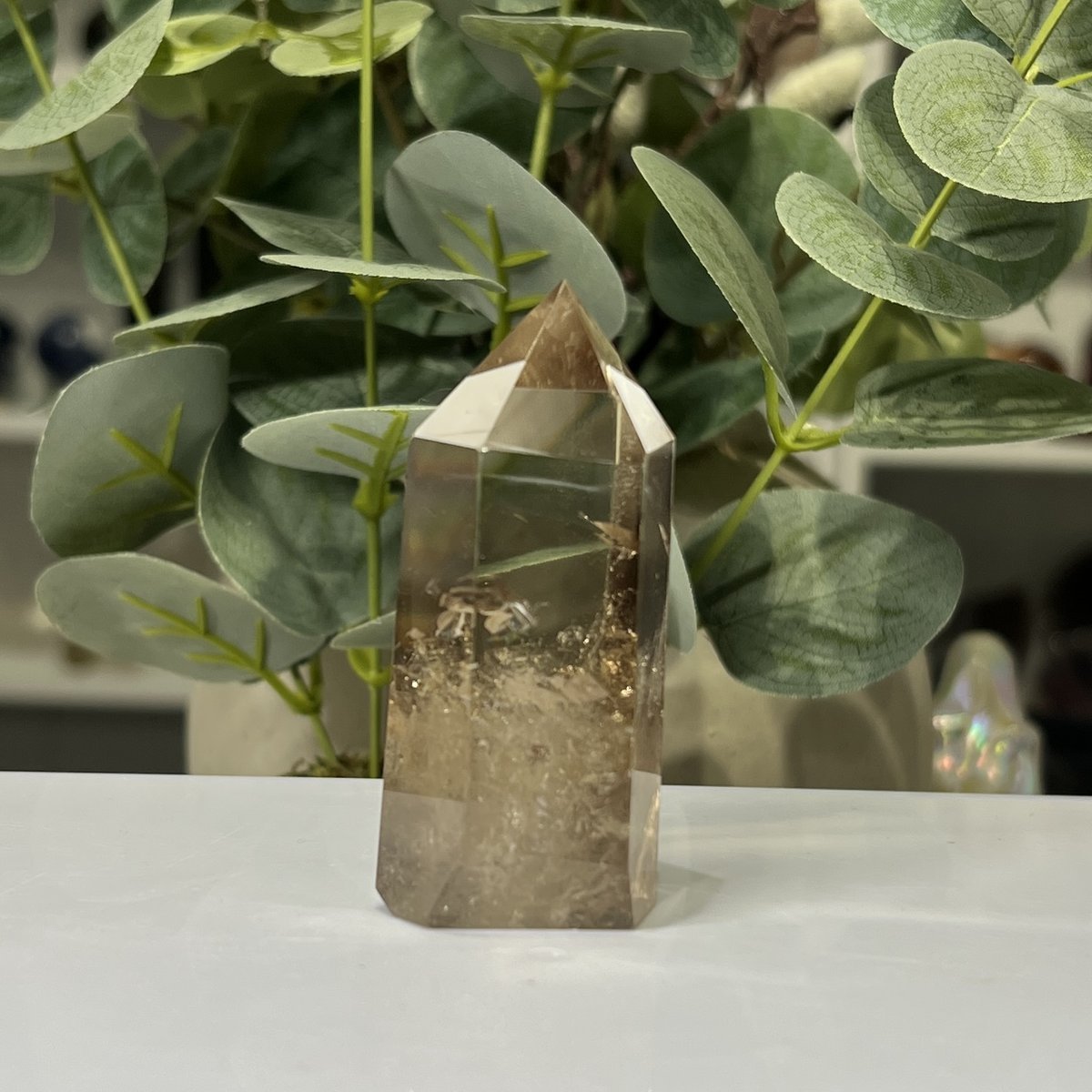 Smoky quartz tower A Smoky quartz tower A, polished smoky quartz point