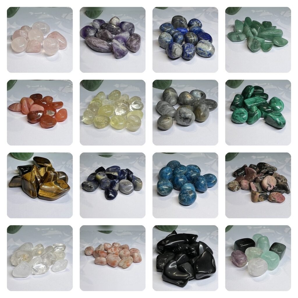 A selection of polished crystal tumblestones
