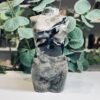 Volcano Agate Goddess Body Front Volcano agate goddess body crystal carving 15cm, polished cream, grey and blue black chalcedony, Mystic Grove UK