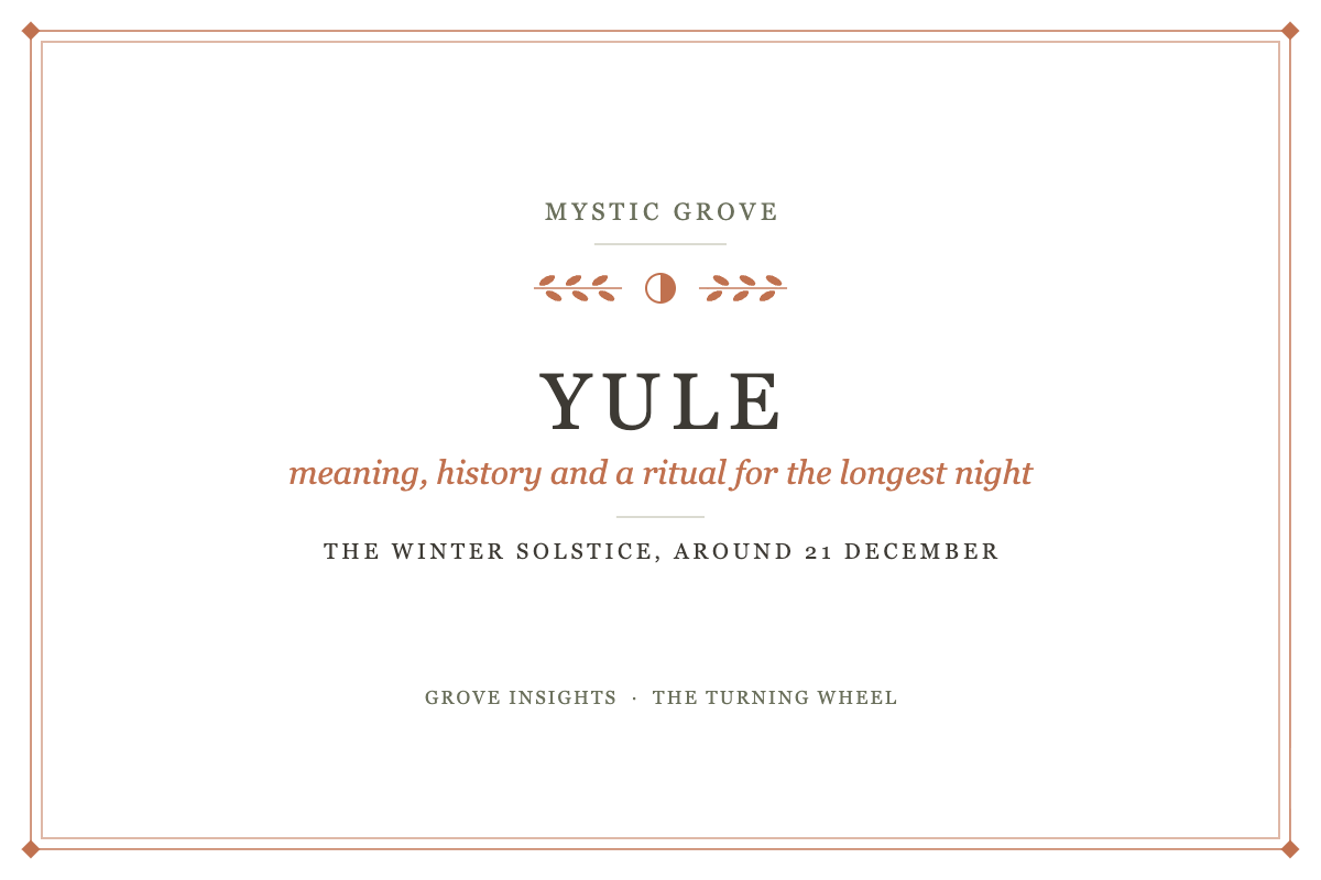 Yule Meaning: History, Traditions and a Ritual for the Longest Night 7 Yule meaning, history and a ritual for the longest night, the winter solstice around 21 December, Grove Insights card from Mystic Grove